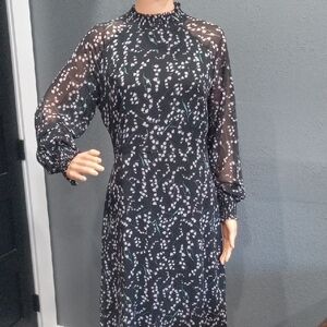 böhme Women's Elegant Black Floral Dress Midi Size L
